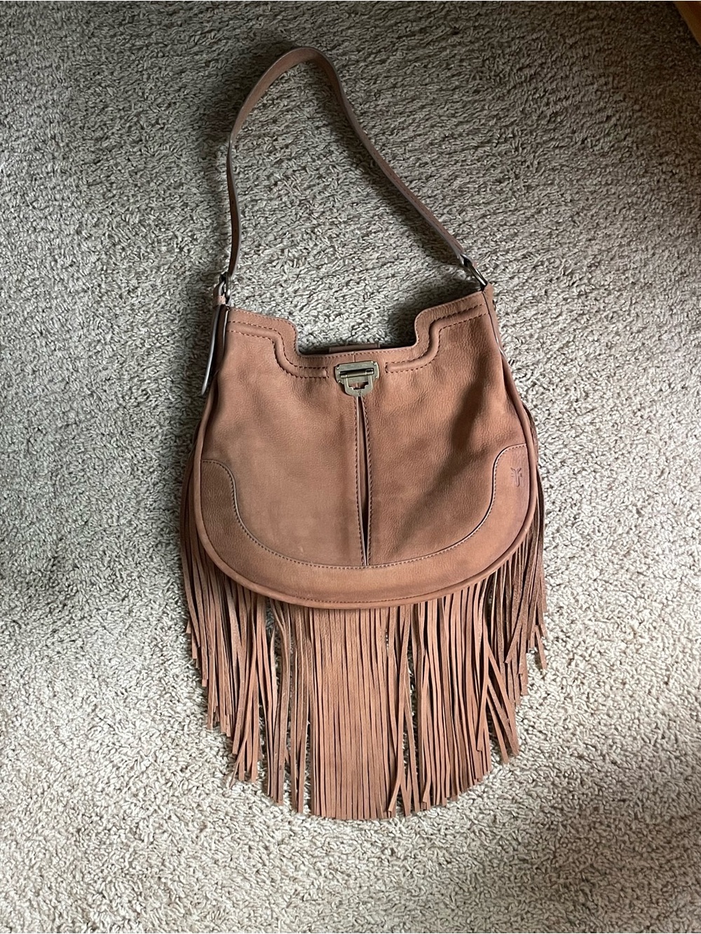 Frye fringe leather hobo bag